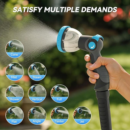Garden Hose Nozzle, Heavy-Duty Water Hose Sprayer Nozzle with 10 Spray Patterns, Ergonomic Non-Slip Grip, Leak-Free Design, Fits All Standard Garden Hoses for Watering, Car Washing, Cleaning