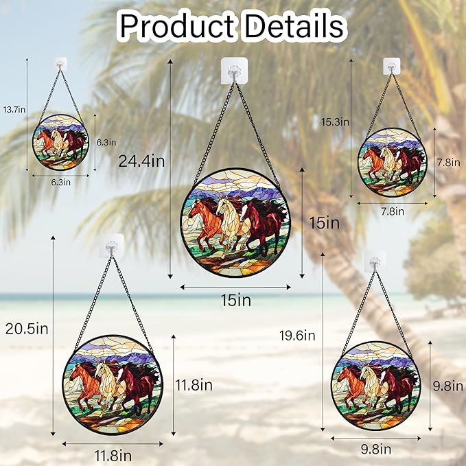 Stained Glass Window Hanging, Colorful Landscape Running Horse Suncatcher for Doors Window Home Sun Catchers Decoration Mother's Day Birthday Gifts for Women, Men, and Mom 6.3x6.3 in