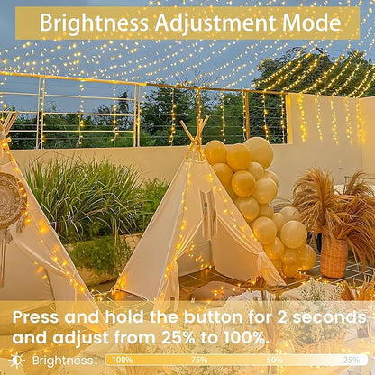 2-Pack 66FT 200 LED String Lights Indoor Outdoor Waterproof, Christmas Lights on Clear Wire, 13 Modes Twinkle Fairy String Lights for Xmas Tree Wedding Decorations Party Bedroom Garden (Warm White)