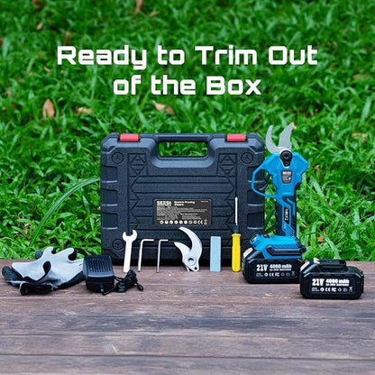 SEESII Electric Pruning Shears Cordless: 1.6" Cutting Diameter Power Pruner - 2 Pcs 4.0Ah Batteries, Brushless Motor, Extra SK5 Blade, 4 Modes Adjustable Branch Cutter for Tree Flower Trimming