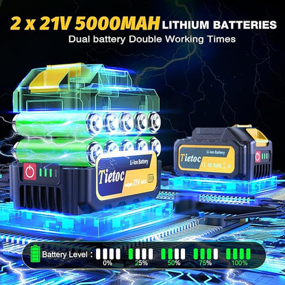 Tietoc Leaf Blower Cordless, 1200W Brushless Electric Leaf Blower with 2 X 5.0Ah Battery, 6 Speed Powerful Leaf Blowers for Garden, Patio, Lawn Care, Gift for Men Dad Husband Fathers Gardener