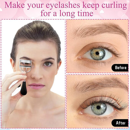 17 Pcs Eyelash Curlers Kit Lash Curler Eyelash Comb Seperator Extension Tweezers Eyebrow Brush Scissors False Eyelashes Applicator Eyebrow Trimmer Silicone Refills Pads for Women(Black)