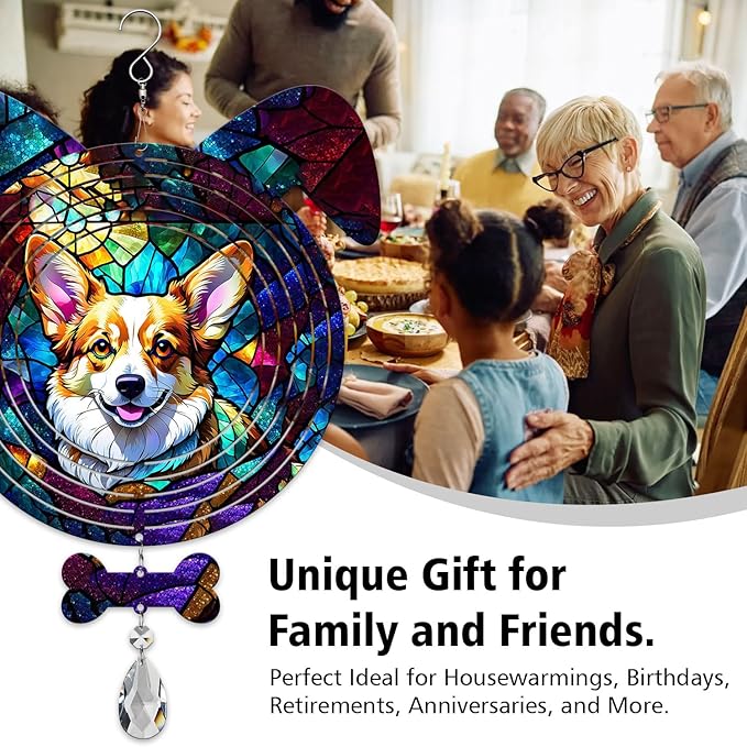 Corgi Dog Ears Wind Spinner, Corgi Wind Spinner Hanging for Yard and Garden