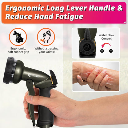 AUTOMAN Garden Hose Nozzle - 7 Patterns Sprayer, 100% Metal High Pressure Spray Nozzle, Labor-Saving Design, Heavy Duty Water Hose Nozzle for Garden Watering, Car Washing, Window Cleaning,Pets Bathing