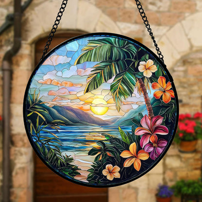 Stained Glass Window Hanging, Colorful Landscape Suncatcher for Doors Home Sun Catchers Decoration and Christmas, Mother's Day Birthday Gifts for Women, Men, and Mom 11.8x11.8 in