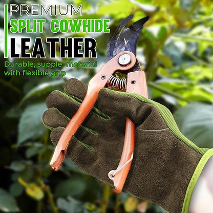 HANDLANDY Men Leather Gardening Gloves, Utility Work Gloves for Mechanics, Construction, Driver