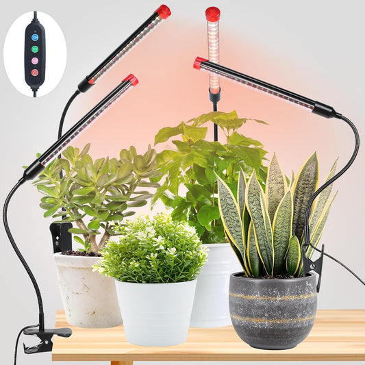 4-Pack Clip Grow Lights for Indoor Plants with Timer 4,8,12 Hr, 9W Power Home Plug, FECiDA 2025 Brightest Mini LED Grow Light for Bonsai, Pot Plants, Small Full Spectrum Plant Growing Lamps