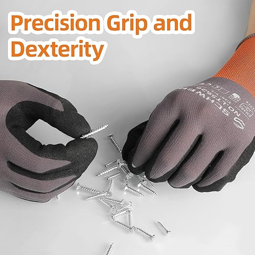 Schwer Safety Work Gloves with Sandy Nitrile Coating LT5626, Max Abrasion Resistance Heavy Duty Gloves with Grip for Men and Women, Ideal for General Use, Mechanic, Construction, Gardening, L