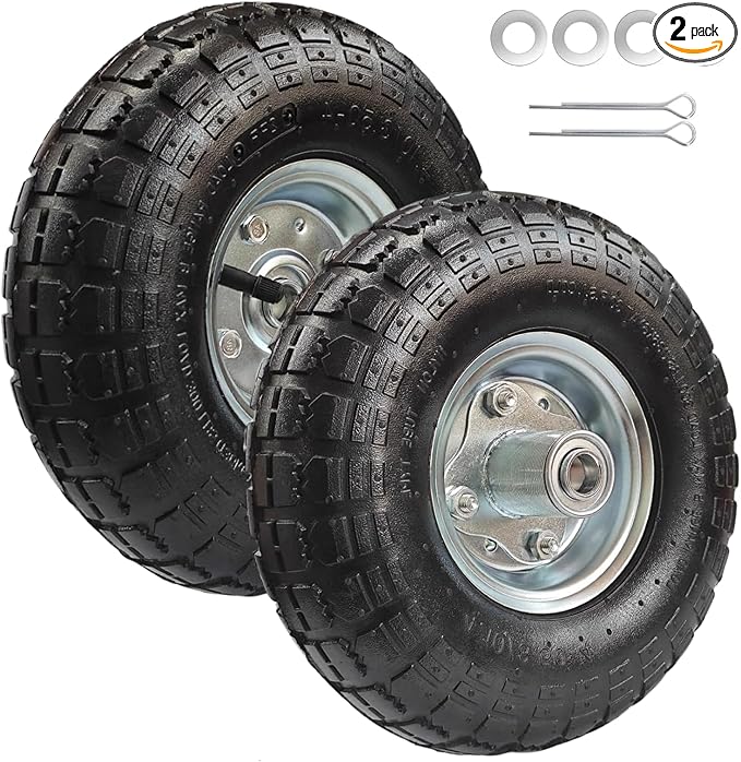 10" Replacement Tire and Wheel 4.10/3.50-4",10 inch Pneumatic Utility Tires for Gorilla Cart, Dolly, Hand Truck, Lawnmower, Garden Wagon with 5/8” Axle Bore Hole - Double Sealed Bearings (2 pack)