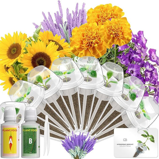 LYKOCLEAN Flower Seed Pod Compatible with AeroGarden Hydroponics Growing System, 8 Pods Indoor Garden Starter Kit with Lavender, Sunflower, Petunia and Marigold