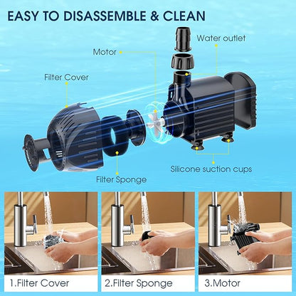 NFESOLAR 880GPH Submersible Pump, 60W Ultra Quiet Submersible Water Pump with Dry Burning Protection 9ft High Lift for Fish Pond, Fountains, Waterfall, Hydroponics, Aquariums KF206