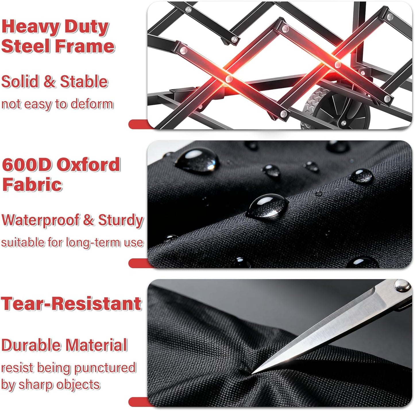 Collapsible Folding Utility Wagon Cart with Wheels, 360 Lbs Heavy Duty Outdoor Foldable Wagon with Adjustable Handle, 2 Drink Holders, Portable Wagon for Groceries, Garden, Beach, Camping, Shopping