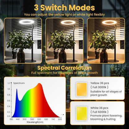 bseah Grow Light, LED Plant Light for Indoor Plants Growing, Full Spectrum Desk Grow Lamp with Pedestal, Automatic Timer for 3H/9H/12H, 10 Dimmable Levels, Height Adjustable