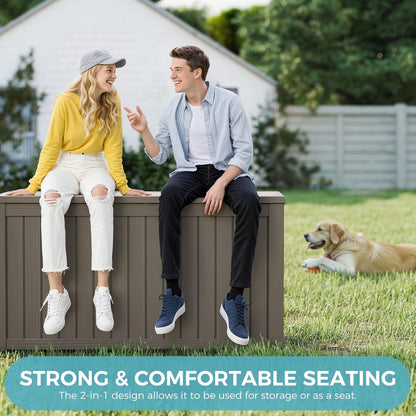 Outdoor Storage Box, Resin Deck Boxes Indoor and outdoor, Waterproof Storage Box Lockable Lid (Grey, 150 Gallon)