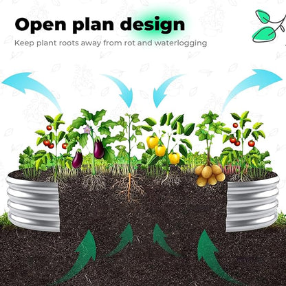 AHEONLAR Galvanized Raised Garden Bed Kit, Oval Large Metal Planter Box, Sturdy and Durable, Garden Boxes Outdoor Raised for Vegetables, Fruits, Flowers and Herbs, 4x2x1ft (Silver)