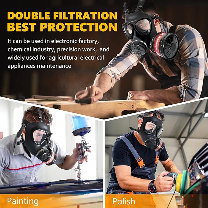 Full Face Respirator Mask - Gas Masks Survival Nuclear and Chemical for Asbestos, Fume, Resin, Dust and Chemical
