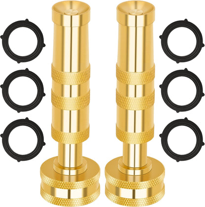 AUTOMAN Brass Hose Nozzle – High Pressure Jet Nozzles 2 Pack, Heavy Duty Sprayer for Garden Hoses, Adjustable Spray Gun, Solid Twist Water Hose Nozzle for Patio, Lawn, Car Wash, Extra 6 Rubber Washers
