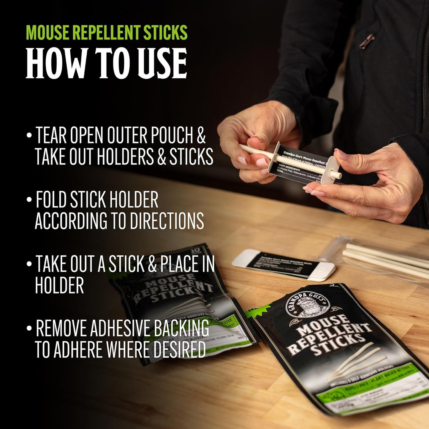 Grandpa Gus's Natural Mouse Repellent Stick, Patented Delivery of Concentrate Peppermint Scent, Plant-Based, Humane Rodent Repellent for Home, Campers & RVs, Pack of 10