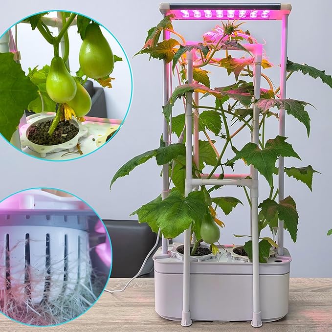 Hydroponics Growing System kit with Trellis,Smart Hydroponic Gardening System with LED Grow Light, Indoor Hydroponic Garden Herb Grow Kit for Short Tomato,Pepper,Cucumber (6200LC)