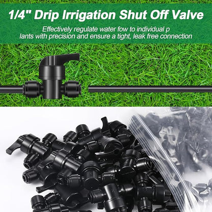 30 Pcs 1/4" Drip Irrigation Tee Connectors for Tube Quick Connect Parts Fittings for 1/4 Inch(6.35mm) Irrigation Tubing or Sprinkler(Black,Shut Off Ball Valve)