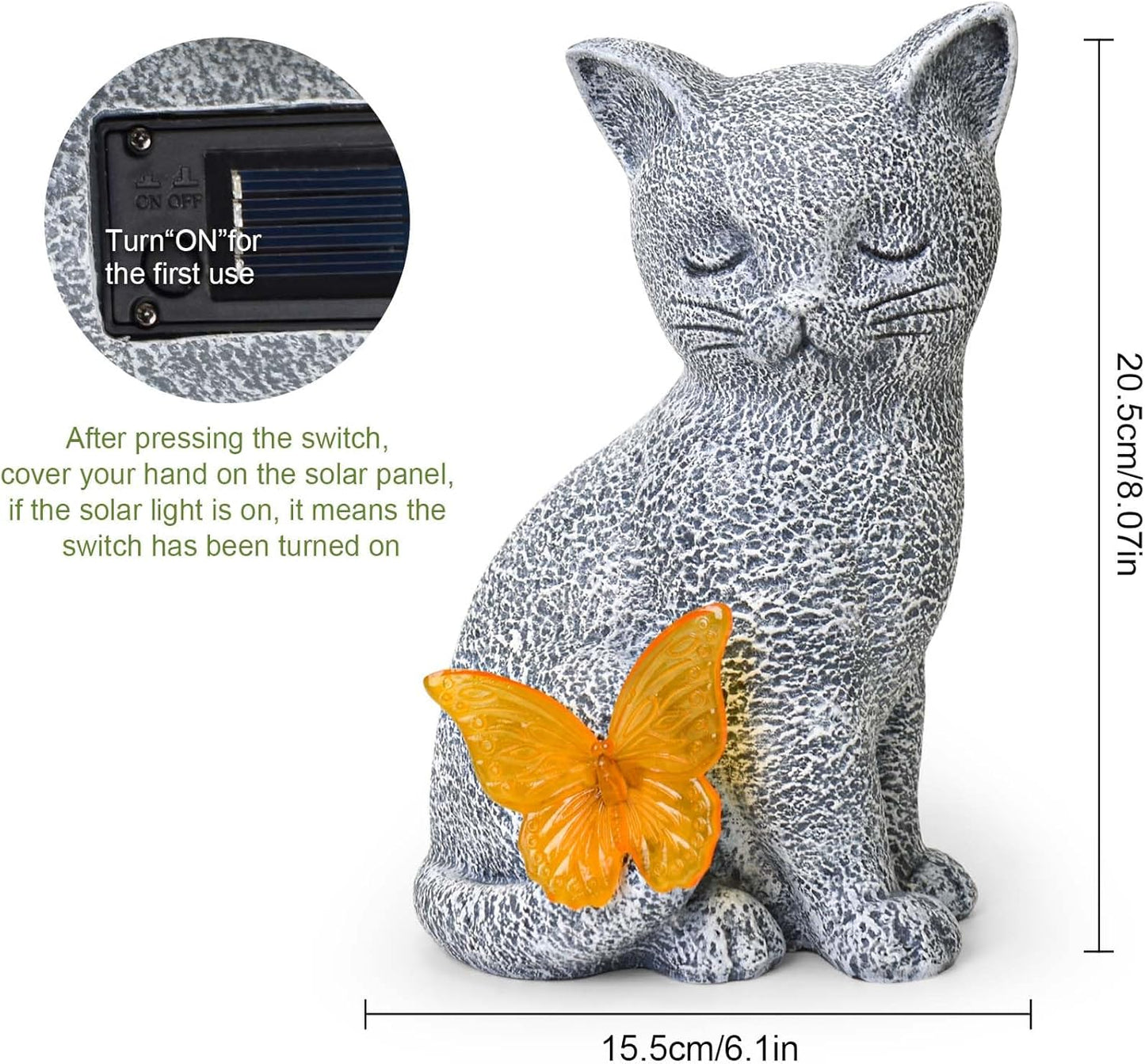Solar Cat Garden Statue with Butterfly Light, Outdoor Garden Decor Cat Figurines Ornaments for Home Patio Yard Balcony Lawn, Cats Lover Gifts for Women, Mom, Grandma
