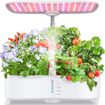 Hydroponics Growing System Kit 15 Pods Misting Herb Garden Indoor Garden Indoor Gardening System 5L Water Capacity 48W Grow Light Gardening Gifts for Women House Warming Gifts New Home (White)