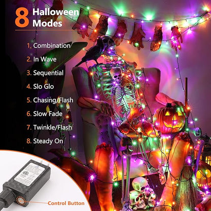 Brizled Mini Halloween Lights, 78.74ft 240 LED String Lights Connectable, 8 Modes Outdoor Halloween Lights, Spooky Tree Light with Timer for Carnival Party Decor, Purple & Green & Orange
