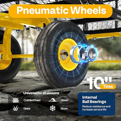 VIVOHOME Garden Cart Steel Heavy Duty 900 LBS Yard and Garden Wagon with 10 inch Tire and Handle Attach to ATV or Tractor Black