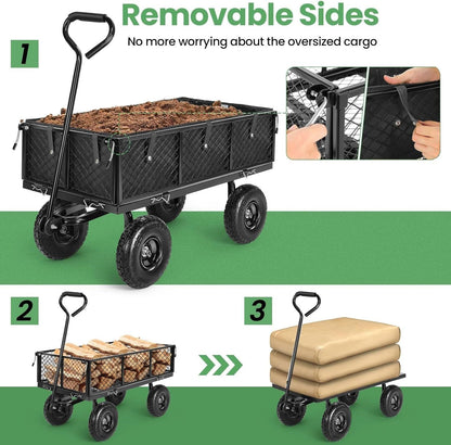 Homdox MAX 880LB Garden Cart, Heavy Duty Garden Wagon, Mesh Foldable Garden Cart, Pullable Gardens Wagon with 180° Rotating Handle, Collapsible Garden Carts for Yard Beach Farm, Black with Bag