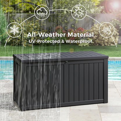 Outdoor Storage Box, Resin Deck Boxes Indoor and outdoor, Waterproof Storage Box Lockable Lid (Black, 150 Gallon)