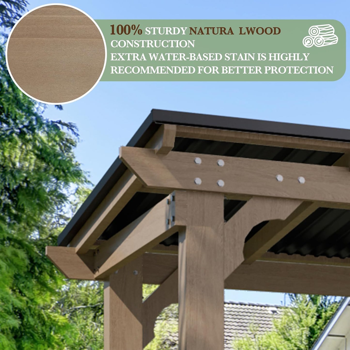 MUPATER 6 x 13 FT Wooden Grill Gazebo with Sloping Metal roof, Heavy Duty Hard Top Grill Gazebo Suitable for 2 Full-Size Grills, BBQ Canopy for Outdoor Patio, Lawn, Garden