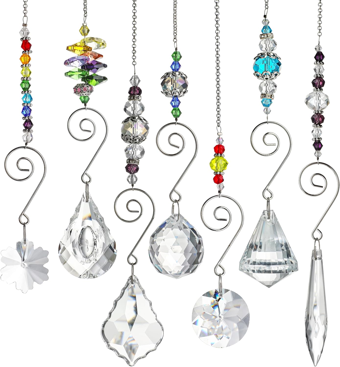H&D HYALINE & DORA Set 7 Crystal Rainbow Suncatcher Glass Bead Chain Fengshui Hanging Pendant for Window Garden Party