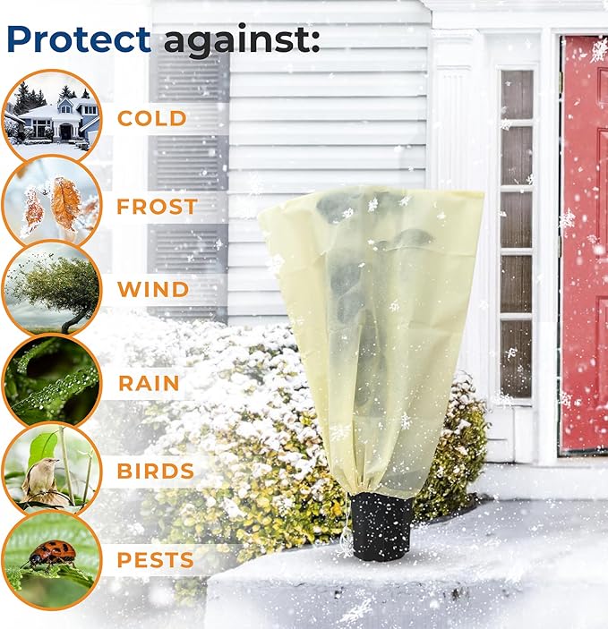 Plant Covers Freeze Protection, 2 Packs 23''W x 30''H Frost Protection Covers with Zipper & Drawstring, Winter Frost Cloth for Potted Plants, Outdoor Plant Blankets for Cold Weather