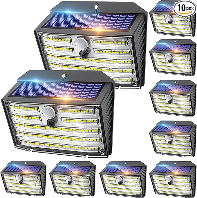 CLAONER Solar Lights Outdoor [𝟏𝟎 𝐏𝐚𝐜𝐤/126 LED], Wireless Motion Sensor Lights, IP65 Waterproof Security Lights 3 Modes, 270° Lighting Angle, Ultra-Bright Wall Lights for Deck Patio Fence Garage