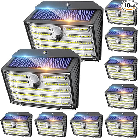 CLAONER Solar Lights Outdoor [𝟏𝟎 𝐏𝐚𝐜𝐤/126 LED], Wireless Motion Sensor Lights, IP65 Waterproof Security Lights 3 Modes, 270° Lighting Angle, Ultra-Bright Wall Lights for Deck Patio Fence Garage