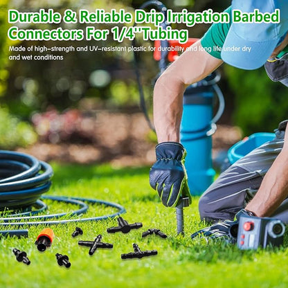 250 Pcs Drip Irrigation Fittings Kit for 1/4" Tubing：Gardrip 1/4 Inch Drip Irrigation Barbed Connectors (Nozzles, Nozzle Tees, Single Barbs, Couplings, Tees, Elbows, Plugs, Crosses) for Garden Systems