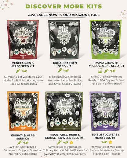 Tactiko Survival 40 Medicinal and Tea Herb Seeds Variety Pack, Indoor and Outdoor Herb Garden Kit, USA Grown Heirloom Non-GMO, Herbal Apothecary for Teas, Resealable Mylar for Long-Term Storage