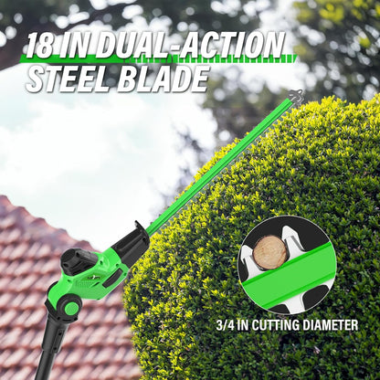 SOYUS Pole Hedge Trimmer Cordless, 18-inch Electric Hedge Trimmer with Extension Pole, 16-Foot Max Reach, Multi-Angle, 2 * 2.0Ah Batteries and Charger Included