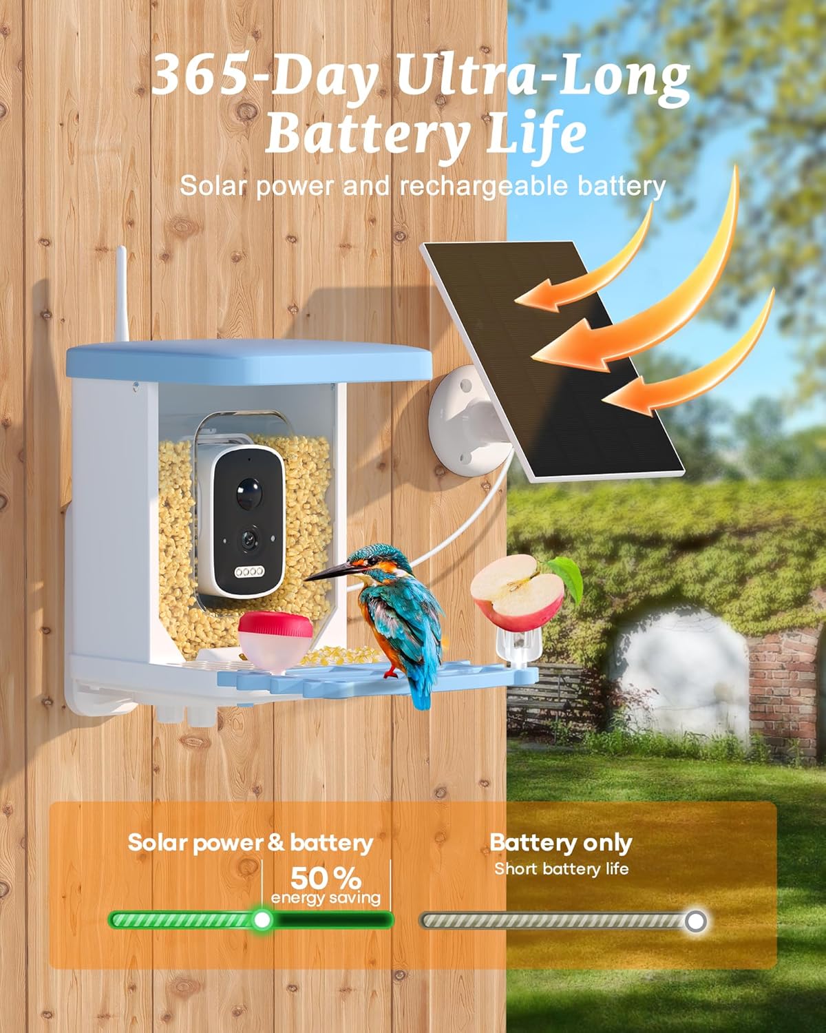 Smart Bird Feeder with Camera - 2.5K HD Bird Feeder Cameras Solar Powered, AI Birds Identification via App WiFi Outdoor Waterproof Birdhouse Watch Night Vision, 4000mAh Battery, Gift for Birdlovers