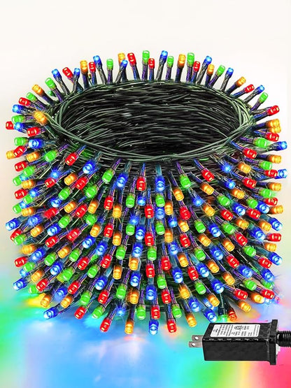 1000 LED Multicolored Christmas Lights Indoor Outdoor, Super Long 330 FT Green Wire String Lights with Memory & Timer & 8 Modes, Waterproof Fairy Light for Xmas Tree Party Yard Garden Christmas Decor