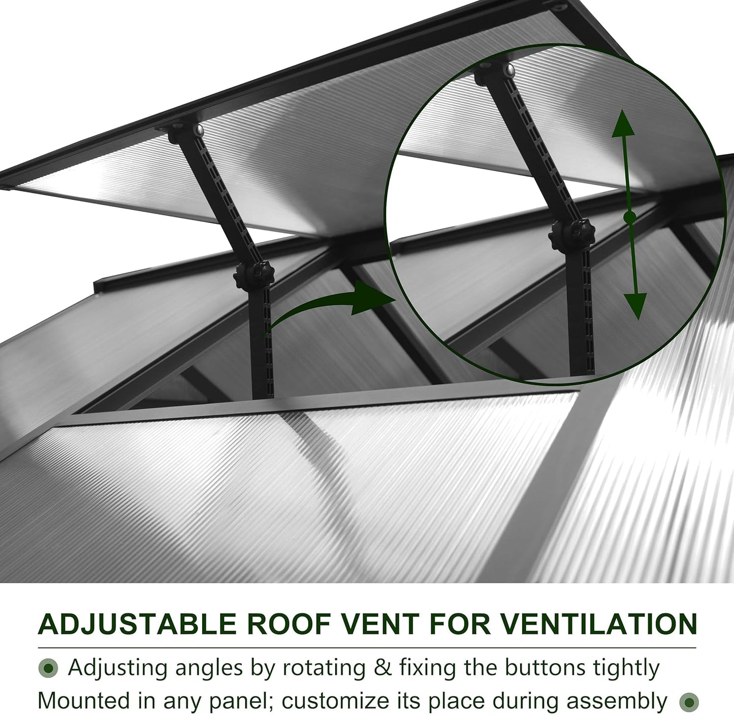 BlueWish 6x10FT Greenhouses for Outdoors, Aluminum Greenhouse with Adjustable Vents, Rivet Structure, Walk-in Green House with Polycarbonate, Heavy Duty Greenhouse Kit for Garden, Gray