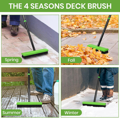 3 in 1 Weeding Wire Metal Brush Tools, Concrete Scrub Deck Brush with Long Handle for Moss, Tough Stains on Paving, Garden, Patio, Pool