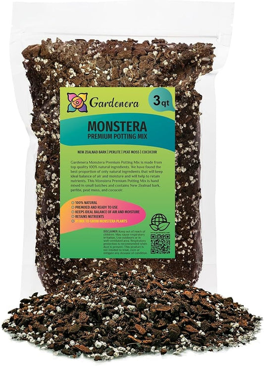 Gardenera Premium Monstera Potting Soil - Quick Drain Potting Soil for Growing and Repotting Monstera Deliciosa/Swiss Cheese Plant - 3 Quart Bag