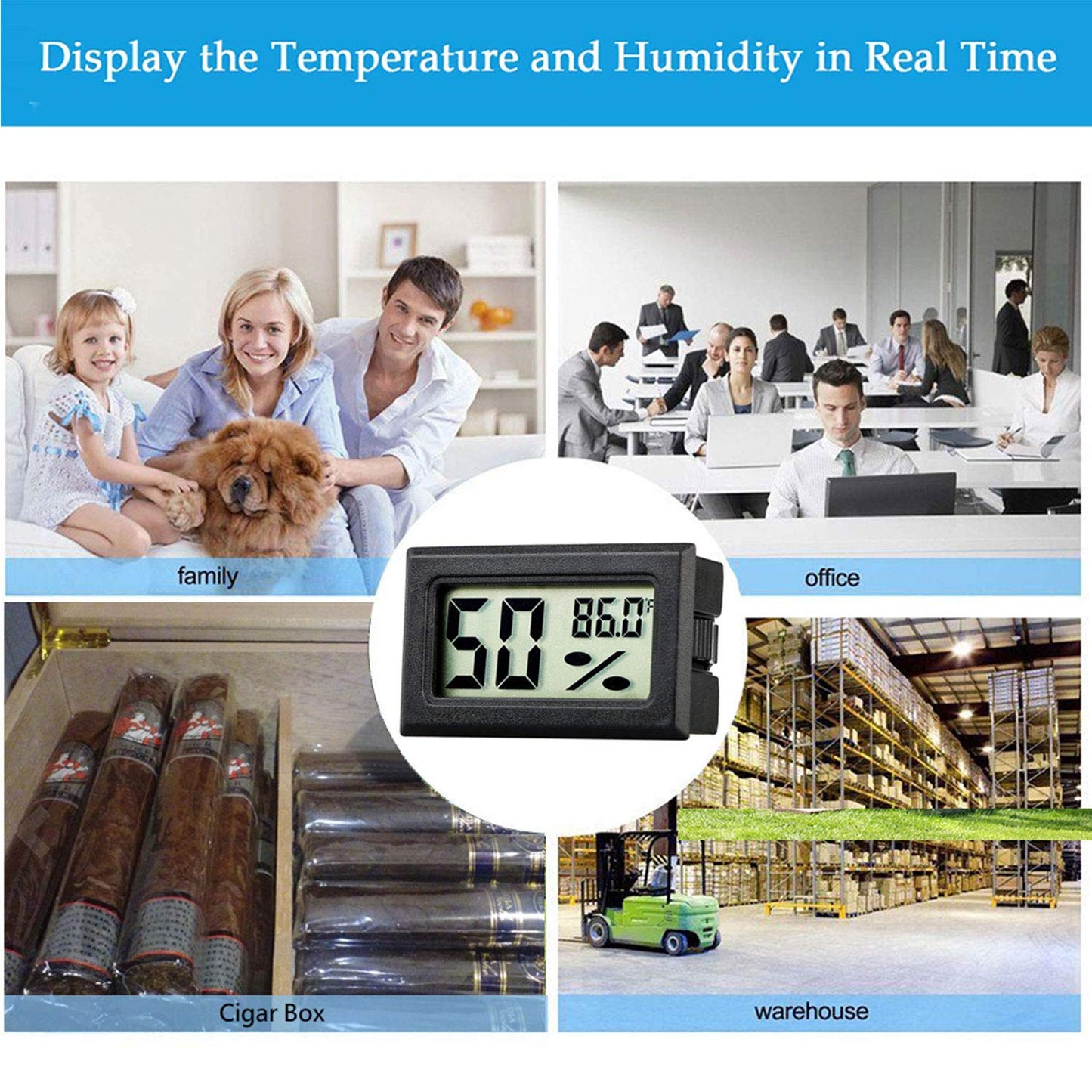 Mini Thermometer Hygrometer, 6 Packs Small Digital Electronic Temperature Humidity Meters Gauge Indoor LCD Display Fahrenheit for Greenhouse, Garden, Fridge, Mason Jar