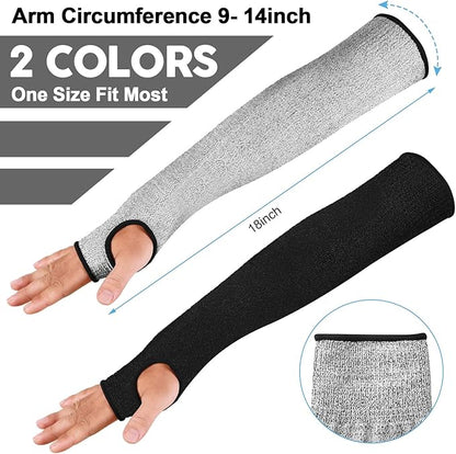 JaGely 4 Pairs Level 5 Cut Resistant Sleeves with Thumb Hole 18 Inches Arm Protection Sleeve Farmer Gardening (Black,Gray)