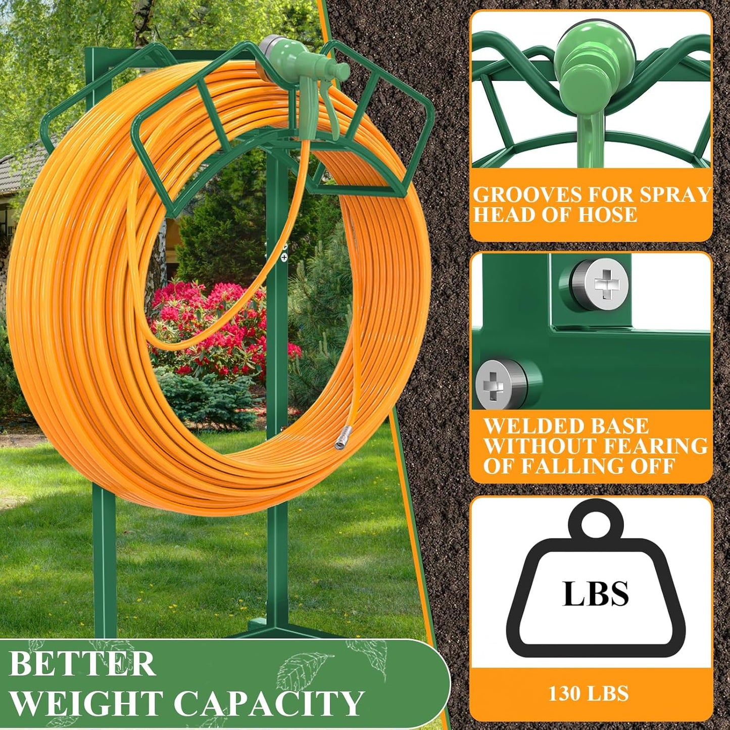 Super Stable Garden Hose Holder, Detachable Water Hose Holders Hose Storage Hold 160-Feet Hose, Water Hose Holder for Outside, Yard, Lawn, Farm (Green)