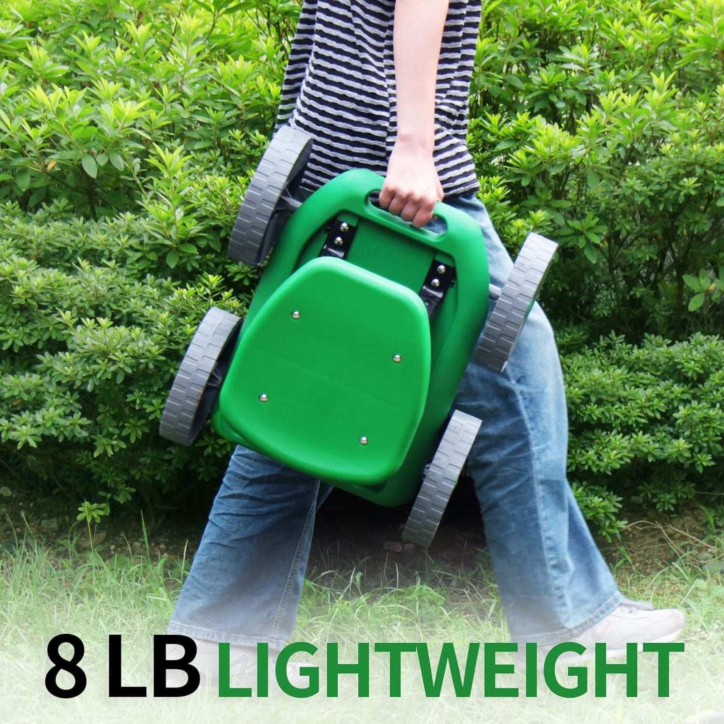 Garden Stool with Wheels, Lightweight Garden Scooter Rolling Seat Cart with Tool Tray and Foam Kneeler Pad for Gardening Work Supplies