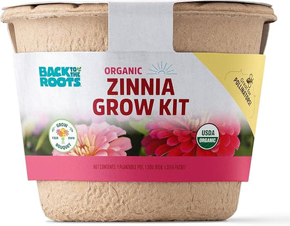 Back to the Roots Organic Zinnia Flower Grow Kit with Plantable Starting Pot Soil and Seeds