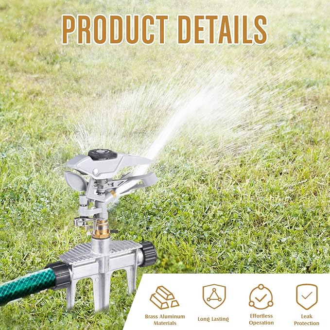 Landhoow 2 Pcs Lawn Sprinkler Heavy Duty Adjustable Pulsating Water Sprinkler Head with Spike Base Adjustable Spraying Area and Distance for Large Area Garden Lawn Yard Irrigation