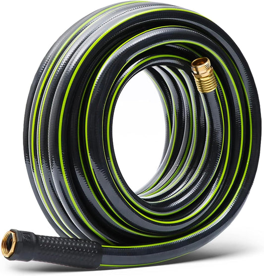 Worth Lead-in Garden Hose 5/8 in. x 25 ft. -No Kink, Flexible, Leakproof, Male to Female Fittings -Heavy Duty Durable PVC Lightweight Water Pipe with Brass Aluminum Ends for Household & Yard Use